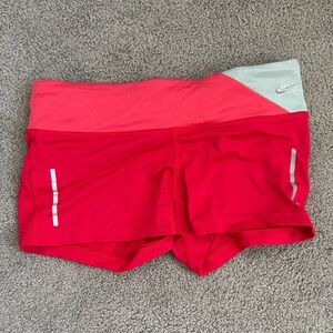 Nike Women’s Red-Pink Athletic Running Shorts with Mint Waistband